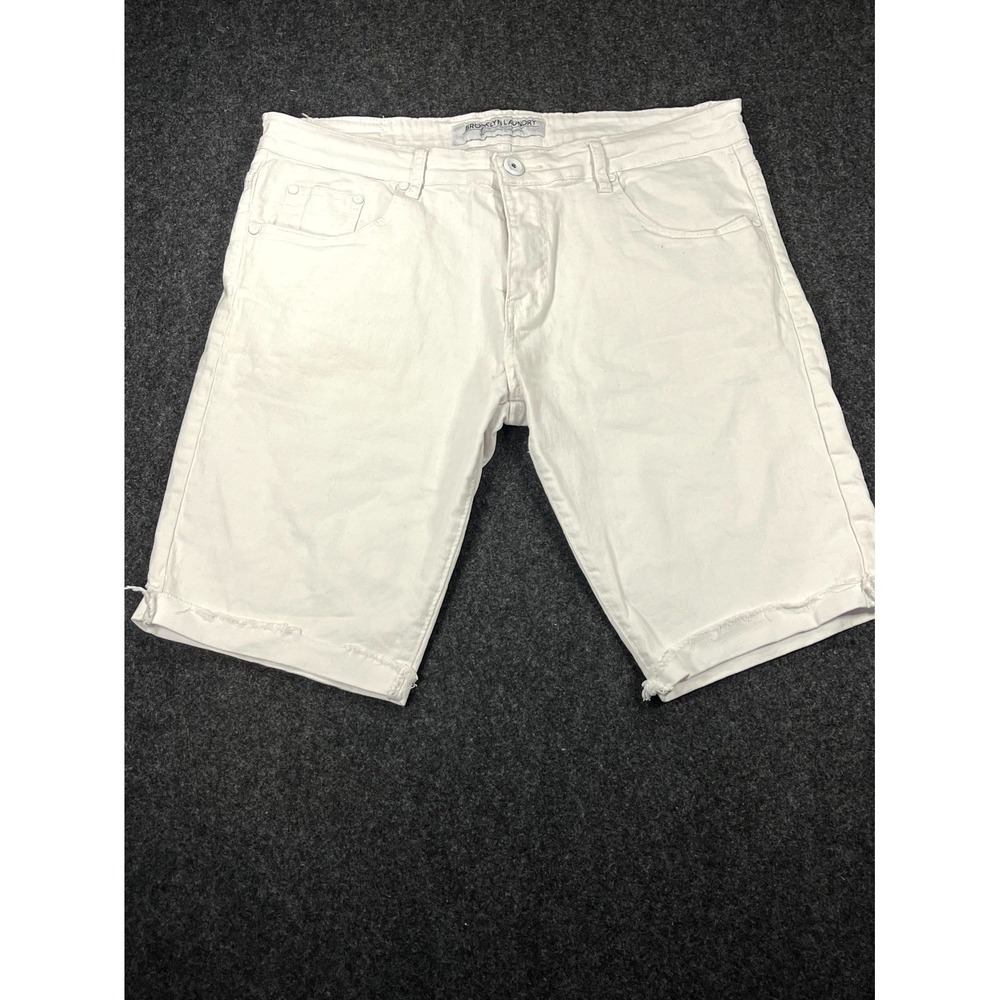 Y2K Brooklyn‎ Laundry Shorts Mens 34 White Denim Cotton Distressed Cuffed Hem